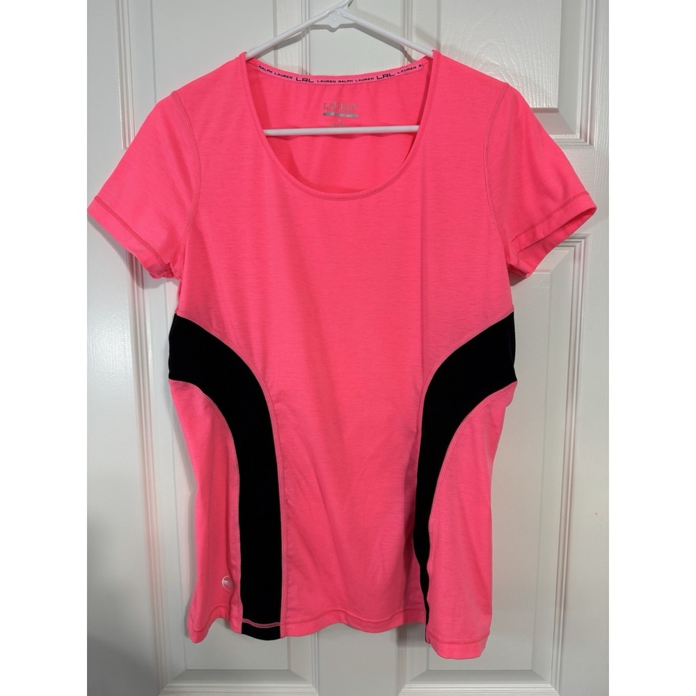 Ralph Lauren Active Women's Pink & Black Short Sleeve Crew Neck Running Shirt M